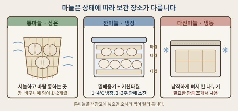 깐마늘은 냉장, 통마늘은 상온마늘 보관, 반대로 하고 계시지는 않나요