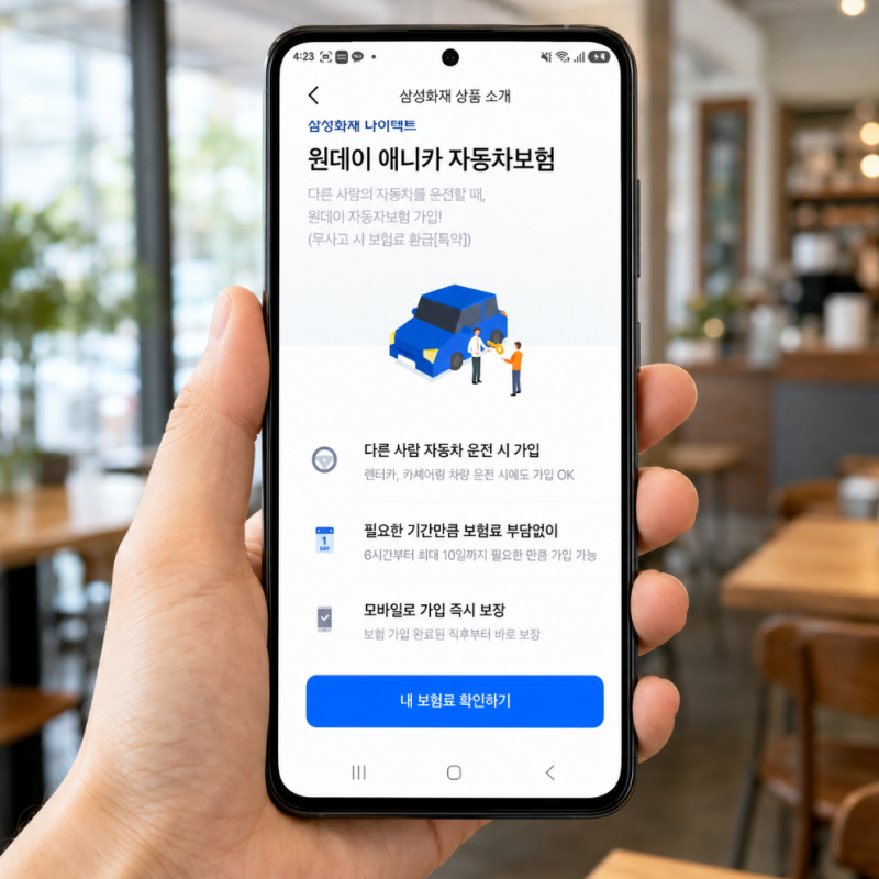 삼성화재 원데이 자동차보험 가격 가입 방법 추가 당일은