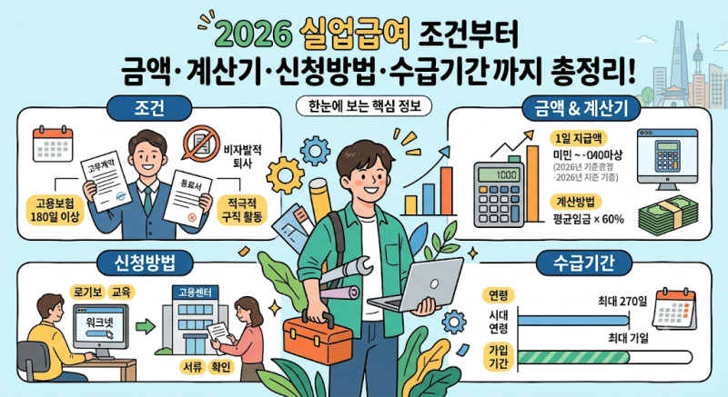 2026 실업급여 조건부터 금액·계산기·신청방법·수급기간까지 총정리