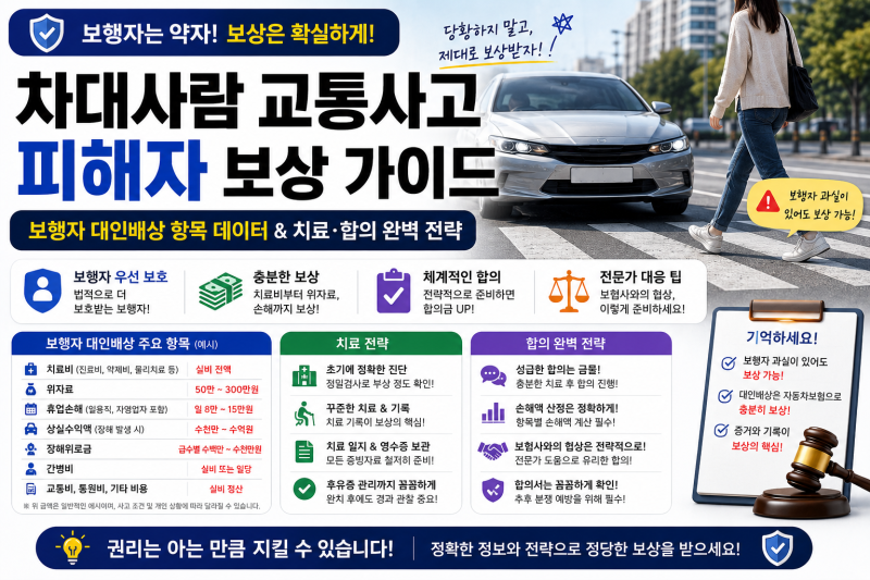차대사람 교통사고 피해자 보상 가이드 (보행자 대인배상 항목 데이터 & 치료·합의 완벽 전....