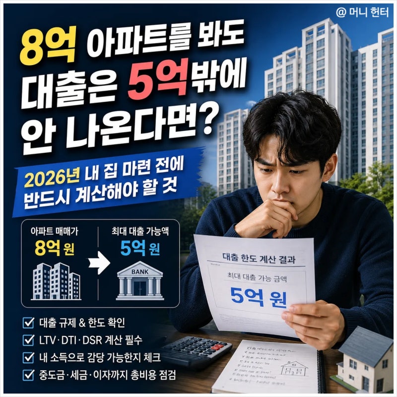 8억 아파트를 봐도 대출은 5억밖에 안 나온다면? 2026년 내 집 마련 전에 반드시 계산해야 할 ....