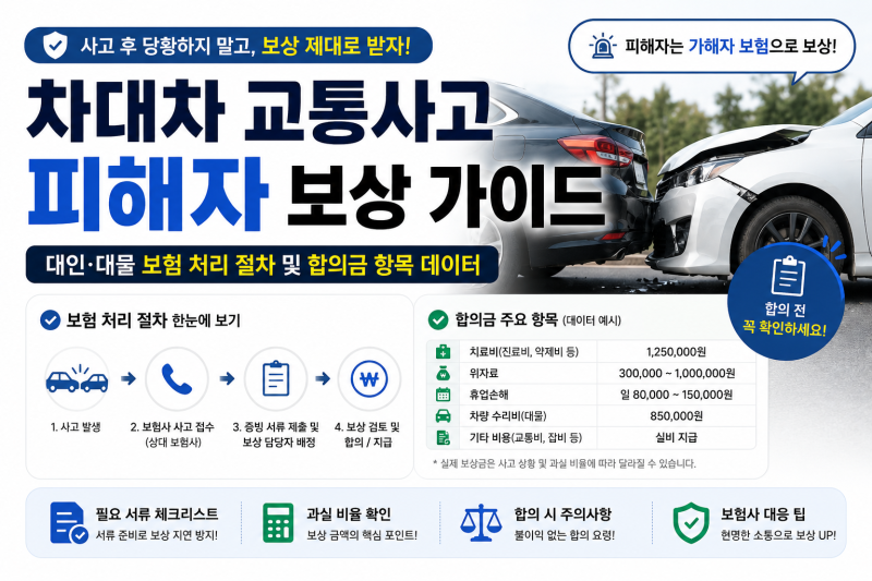 차대차 교통사고 피해자 보상 가이드 (대인·대물 보험 처리 절차 및 합의금 항목 데이터)