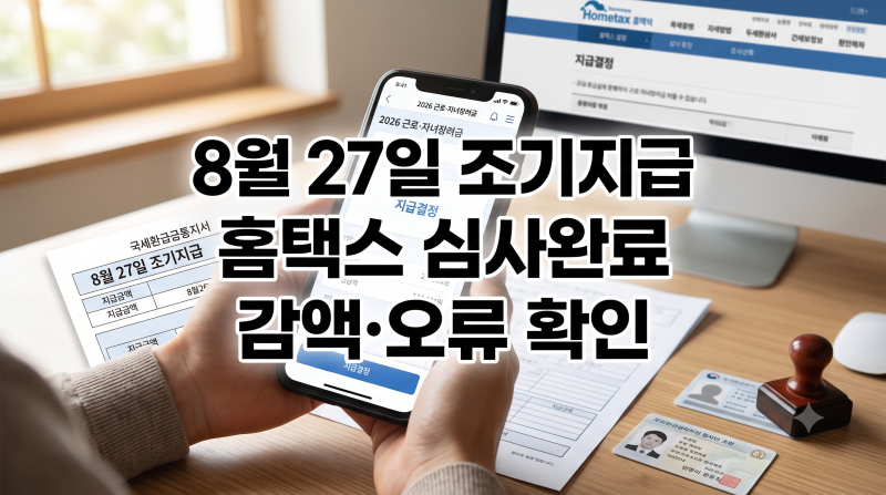 2026 정기분 근로·자녀장려금 8월 27일 조기지급: 홈택스 심사결과 조회·환급계좌·감액사유 ....