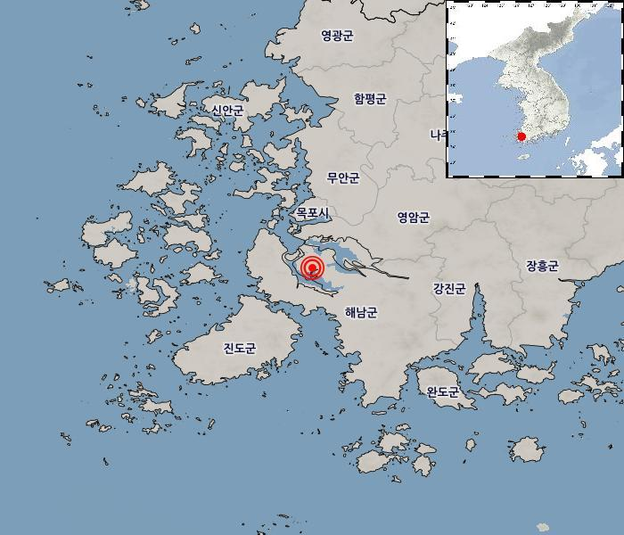 전남 <b>해남</b>군 서북서쪽 21km서 <b>규모 3.1 지진</b>…광주까지 흔들렸다