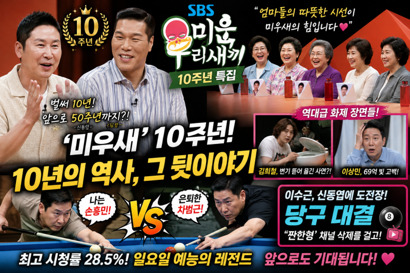 ‘미우새’ 10주년 맞았다…신동엽·서장훈이 돌아본 10년, 이수근과 당구 대결까지