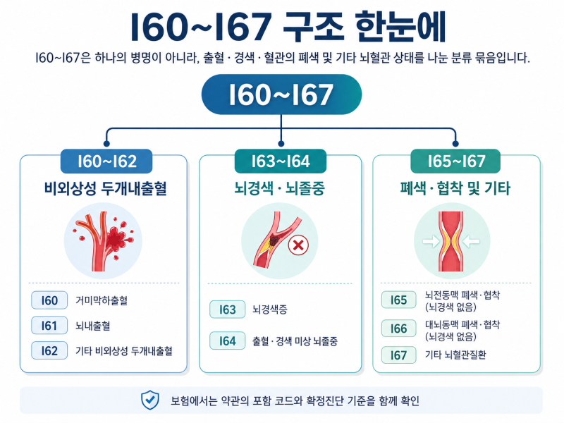 뇌출혈·뇌졸중 vs 뇌혈관질환 진단비, I60~I67 코드부터 읽는 법