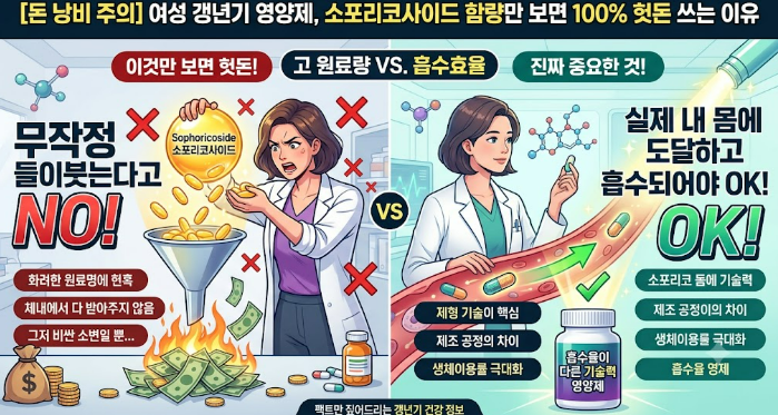 [돈 낭비 주의] 여성 갱년기 영양제, 소포리코사이드 함량만 보면 100% 헛돈 쓰는 이유