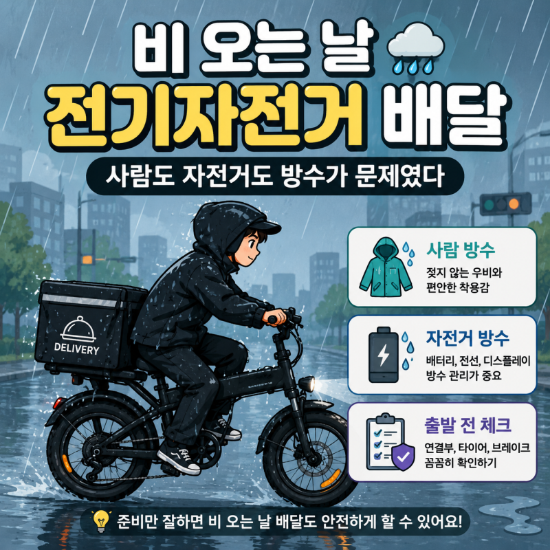 비 오는 날 전기자전거 배달, 사람도 자전거도 방수가 문제였다