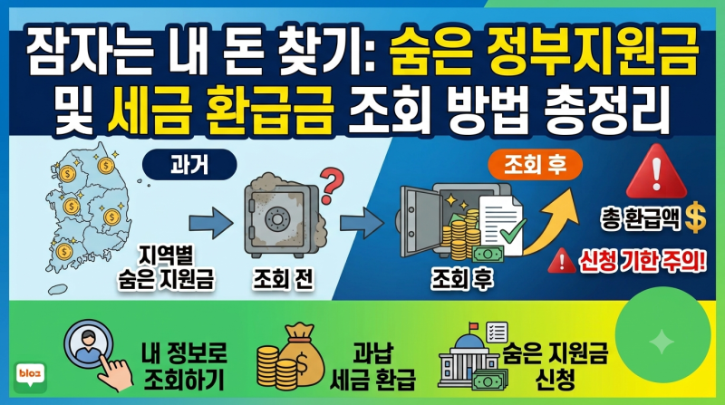 잠자는 내 돈 찾기: 숨은 정부지원금 및 세금 환급금 조회 방법 총정리 (보조금24·홈택스)