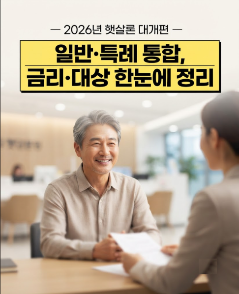 "금리는 내리고 한도는 넓어졌다!" 2026년 햇살론 대개편 — 일반·특례 통합, 금리·대상 한눈....