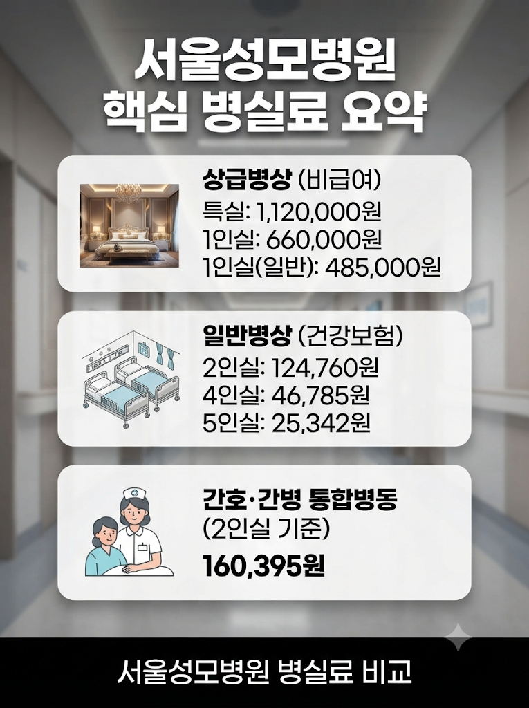 서울성모병원 병실료 최신 기준 1인실 2인실 다인실 간호간병 완벽 정리