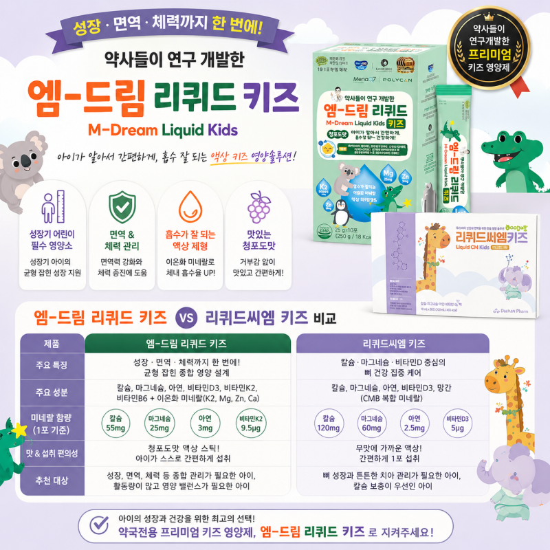 칼슘만 주면 뼈로 못 갑니다, 마그네슘·비타민K2까지 한 번에 | 엠드림 리퀴드 키즈 [일산 대....