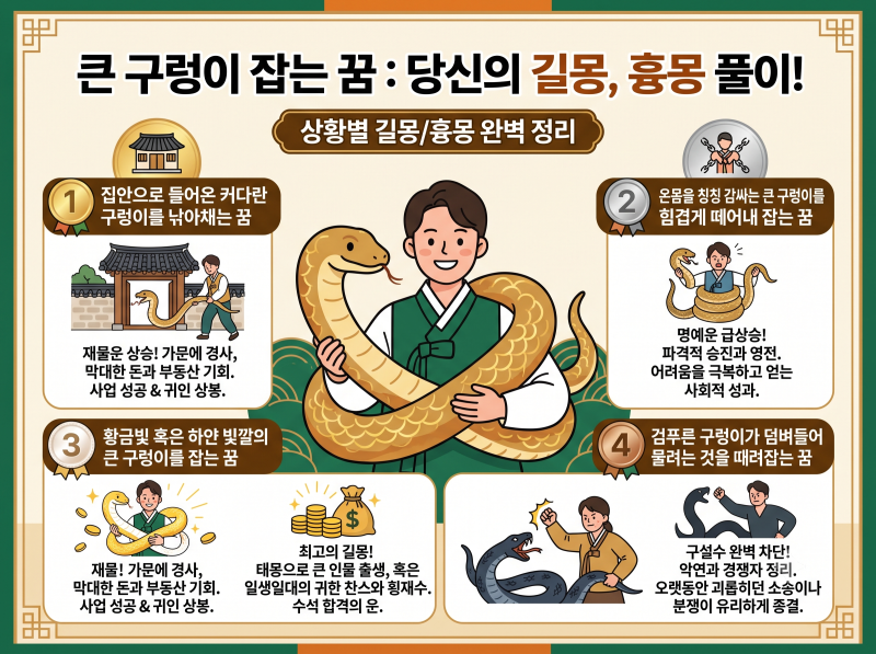 큰 구렁이 잡는 꿈 길몽일까 흉몽일까?