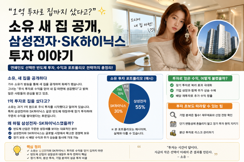 소유 새 집 공개, 10년 전 삼성전자·SK하이닉스 1억 투자 수익으로 내 집 마련