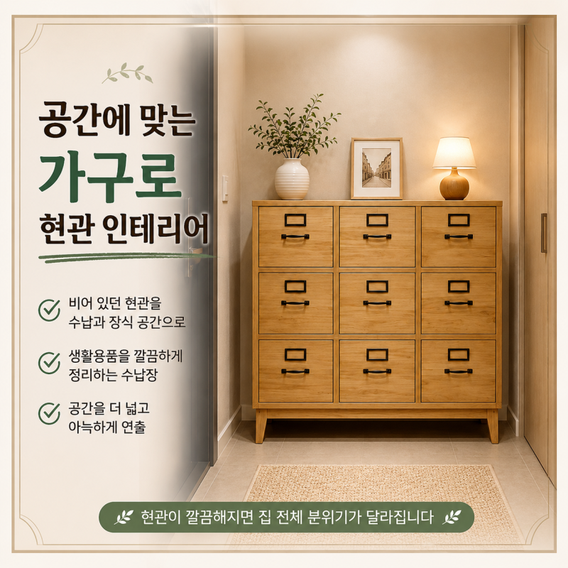 현관 인테리어 꾸미기, 거실 복도 자투리 공간 살리는 수납장