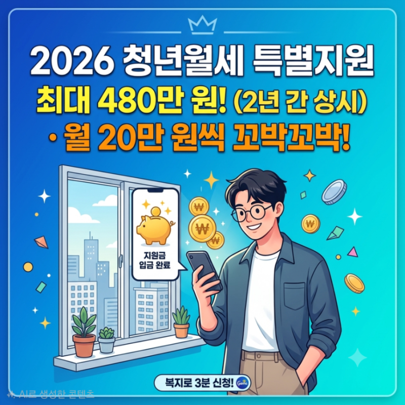 34세 미만 청년이라면 무조건 주목! 2026 청년월세 특별지원 신청방법 및 조건 (최대 480만 원 ....