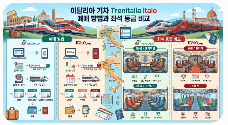 이탈리아 기차 Trenitalia Italo 예매 방법과 좌석 등급 비교