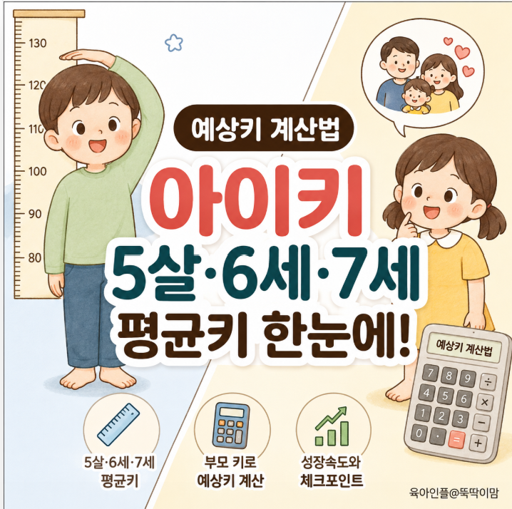 예상키 계산법, 아이키 5살·6세·7세 평균키 한눈에