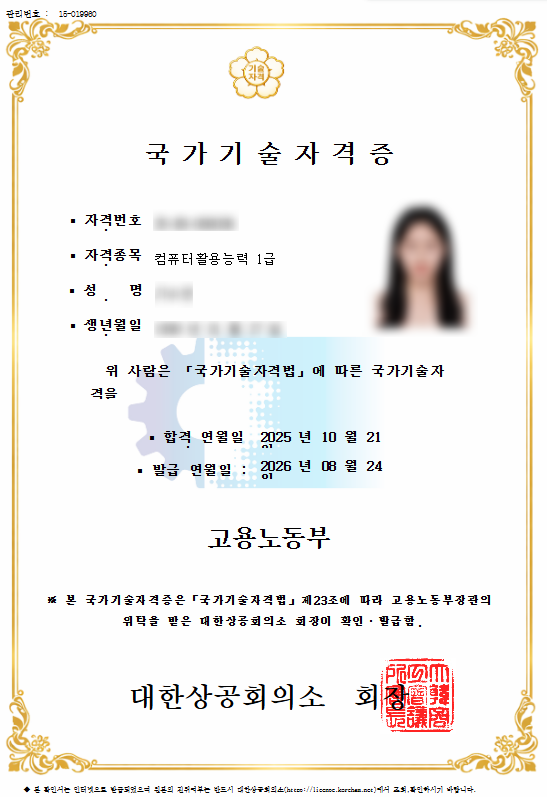 컴퓨터활용능력 1급 필기 실기 후기 난이도 합격률 독학 총정리