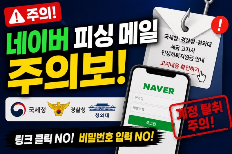 네이버 피싱 메일 주의! 국세청경찰청 청와대 사칭 세금 고지서 민생회복지원금 구별법
