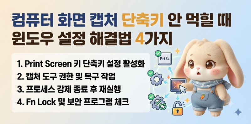 컴퓨터 화면 캡처 단축키 안 먹힐 때 윈도우 설정 해결법 4가지
