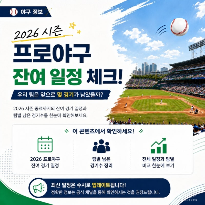 2026 프로야구 잔여경기 일정 팀별 남은 경기 수와 우승 후보 정리