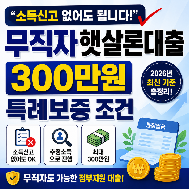 “소득신고 없어도 됩니다” 무직자햇살론대출 300만원 특례보증 조건
