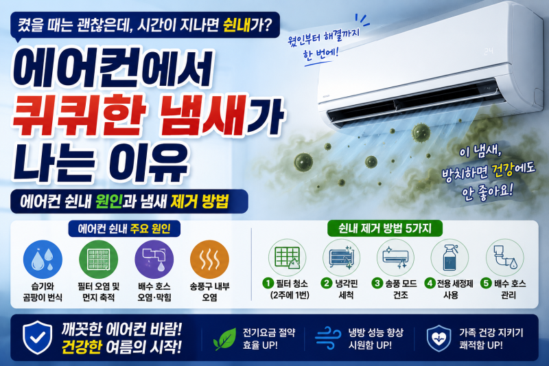 에어컨에서 퀴퀴한 냄새가 나는 이유｜에어컨 쉰내 원인과 냄새 제거 방법
