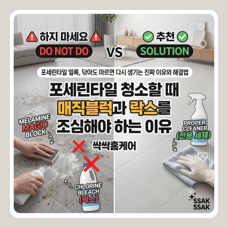 포세린타일 얼룩 청소할 때 매직블럭과 락스를 조심해야 하는 이유(feat.세라믹코팅)