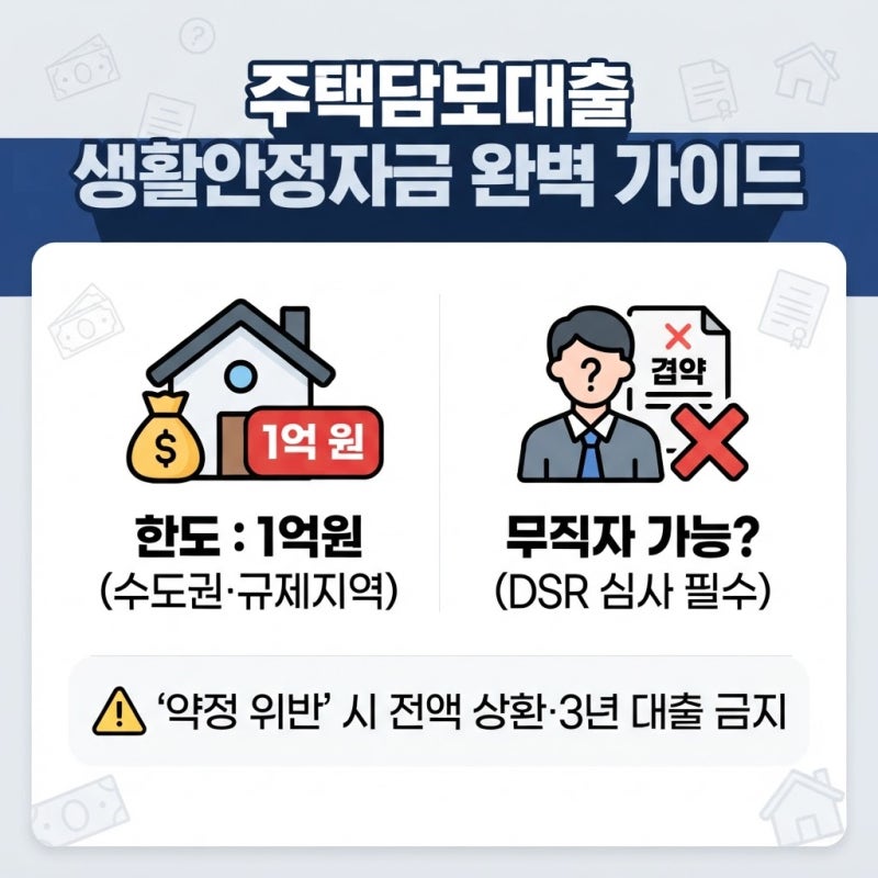 주택담보대출 생활안정자금 한도와 규제 무직자 가능할까?