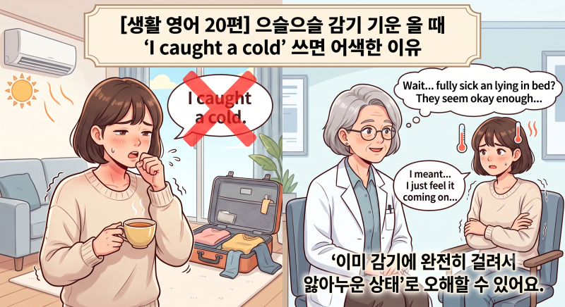 [생활 영어 20편] 감기 기운 올 때 "I caught a cold" 쓰면 어색한 이유