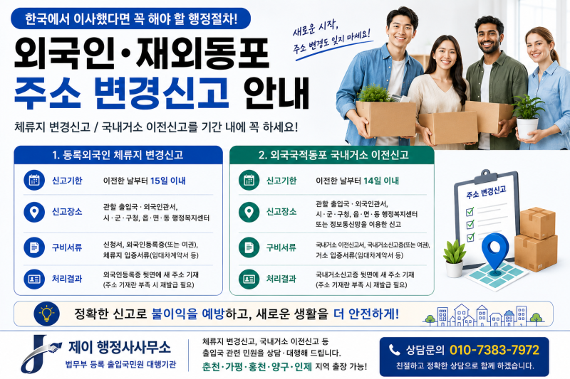 한국에서 이사를 했다면? 외국인 체류지 변경신고와 재외동포 국내거소 이전신고
