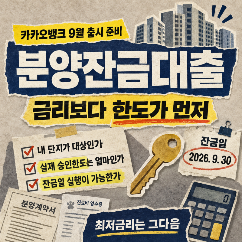 카카오뱅크 분양잔금대출 9월 출시 금리·한도보다 먼저 확인할 조건