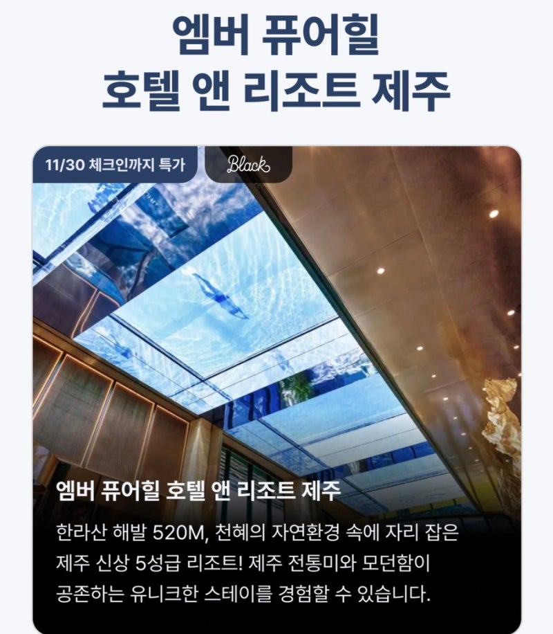 엠버 퓨어힐 호텔 앤 리조트 제주 최대 63퍼 할인 | 제주 5성급 신상 리조트 19만원대 오픈런 ....