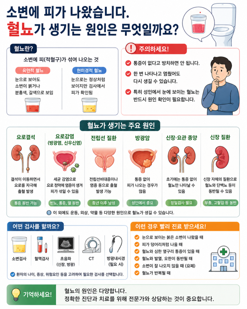 소변에 피가 나왔습니다｜혈뇨가 생기는 원인은 무엇일까요?