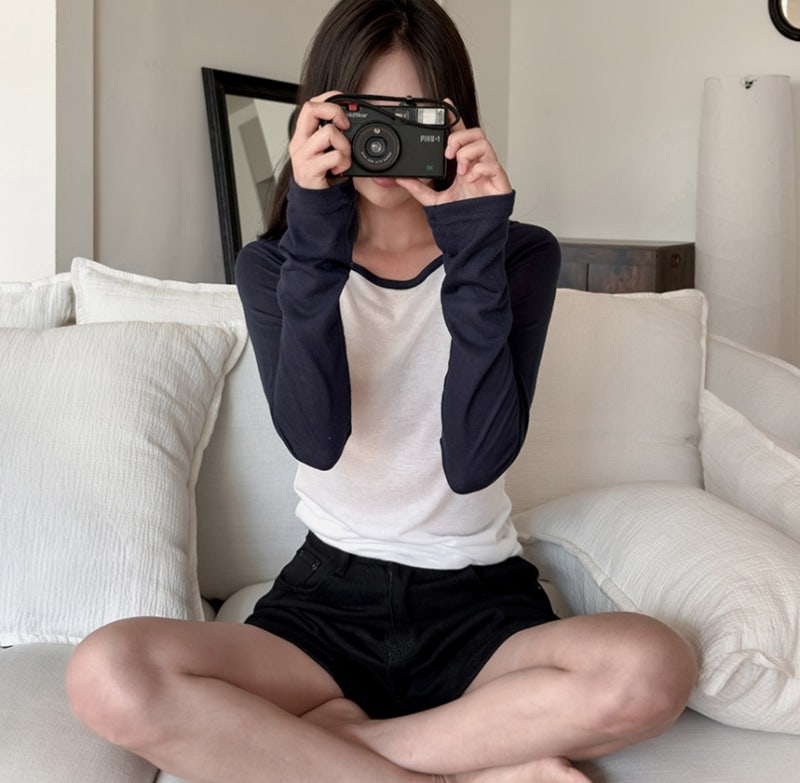 여름 가을용 메이빈스 기본템 피우 나그랑 배색 티셔츠 데일리룩 후기