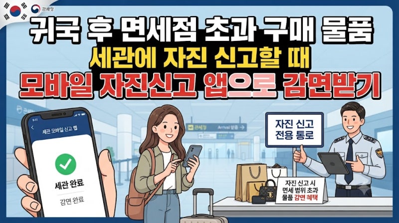 귀국 후 면세점 초과 구매 물품 세관에 자진 신고할 때 모바일 자진신고 앱으로 감면받기