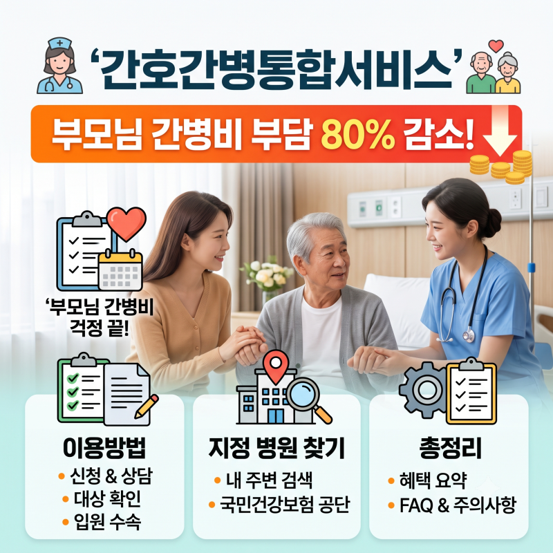 '간호간병통합서비스' 이용벙법 부모님 간병비 부담 80% 줄이는 ', 방법, 지정 병원 찾기 총정....