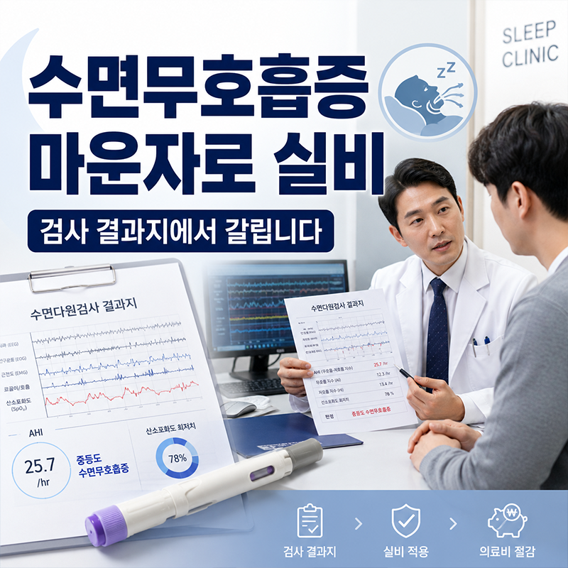 수면무호흡증 마운자로 실비, 검사 결과지에서 갈리기 시작합니다