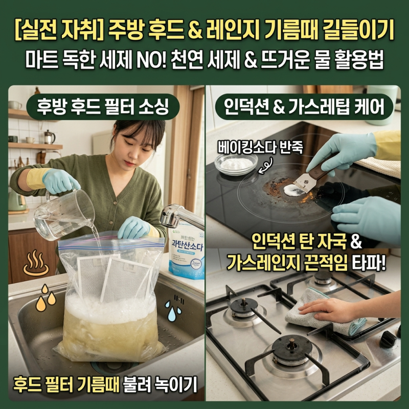 [실전 자취 4편] 주방 후드 필터 기름때 청소법 & 인덕션·가스레인지 관리 꿀팁