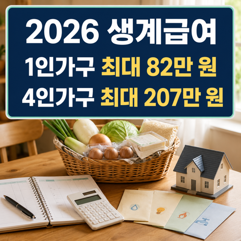 2026 생계급여 총정리｜1인가구 최대 82만 원, 지급액 계산과 신청방법