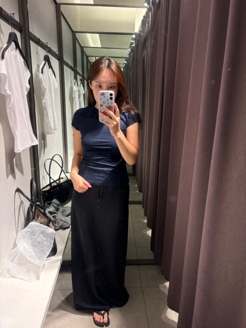 자라 슬림핏 반소매 티셔츠 네이비 후기 여자 기본 반팔 추천