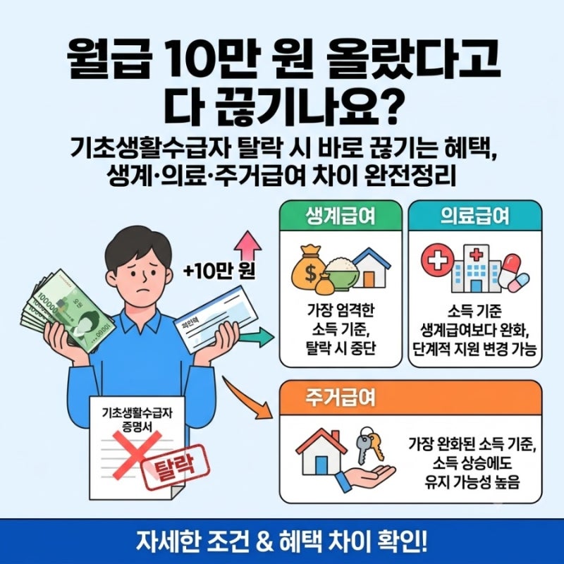 "월급 10만 원 올랐다고 다 끊기나요?" — 기초생활수급자 탈락 시 바로 끊기는 혜택, 생계·의....