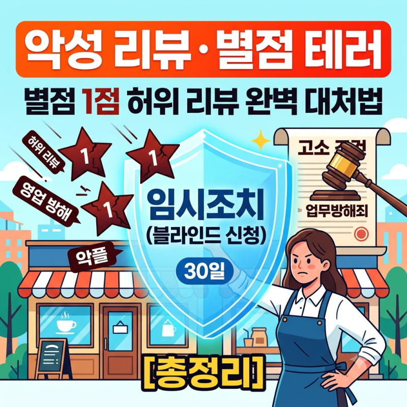 악성 리뷰 대처법: 별점 1점 허위 리뷰 블라인드 신청 및 영업방해 고소 조건 (총정리)