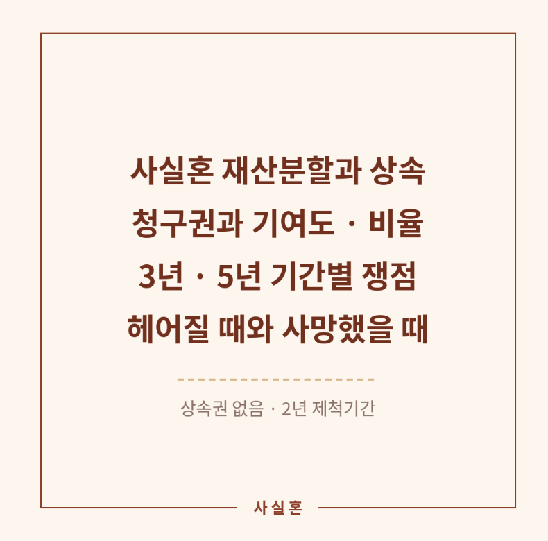 사실혼 재산분할과 상속 — 청구권과 기여도·비율, 3년·5년 기간별 쟁점, 헤어질 때와 사망....