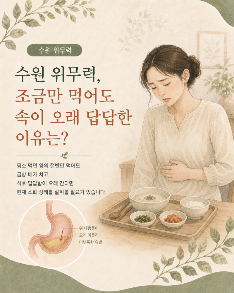 수원 위무력 증상, 조금만 먹어도 속이 오래 답답한 이유는 무엇일까요