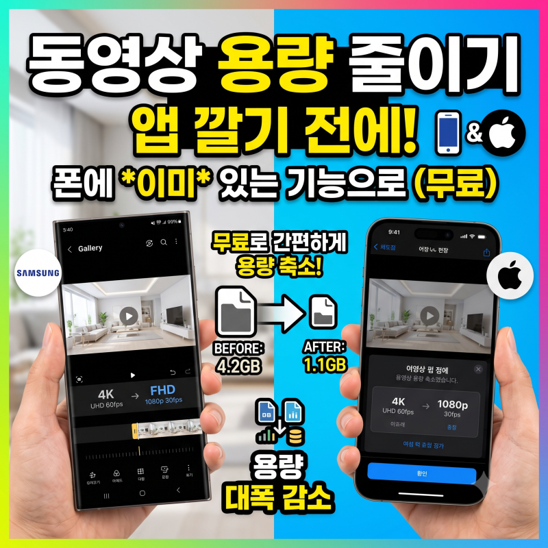 동영상 용량 줄이기 | 압축 앱 깔기 전에, 폰에 이미 있는 기능부터 (갤럭시·아이폰)
