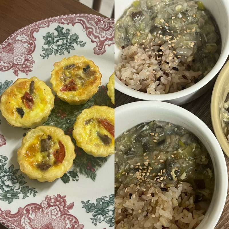15개월 유아식 - 2가지 맛도리 아기 버섯 요리 만들기 아기 버섯 키슈 버섯 가지 덮밥 레시피