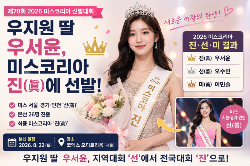 우지원 딸 우서윤, 2026 미스코리아 진 됐다｜본선 일정·진선미 결과·전수완까지