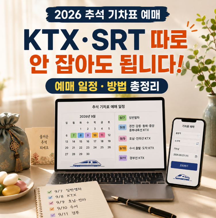 2026 추석 기차표 예매, KTX·SRT 따로 안 잡아도 됩니다｜날짜·방법 총정리